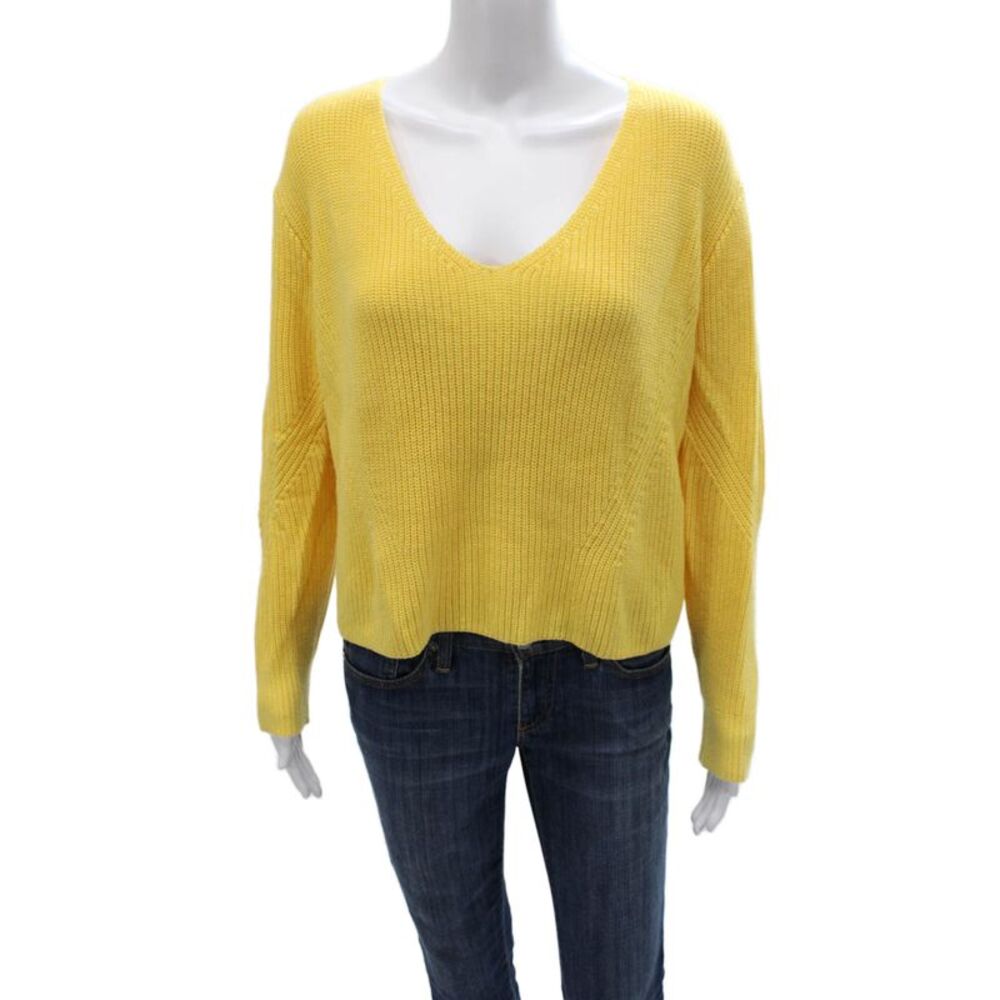 One Grey Day Women Pullover V-Neck Yellow Long Sleeve Size XS